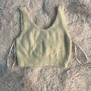 Very J Cream Ribbed Tie Front Sleeveless Crop Tank Top